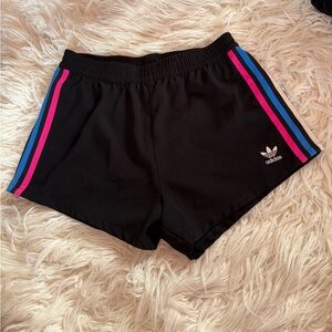 Adidas Originals Women's 3-Stripes Shorts Black with Pink & Blue Stripes